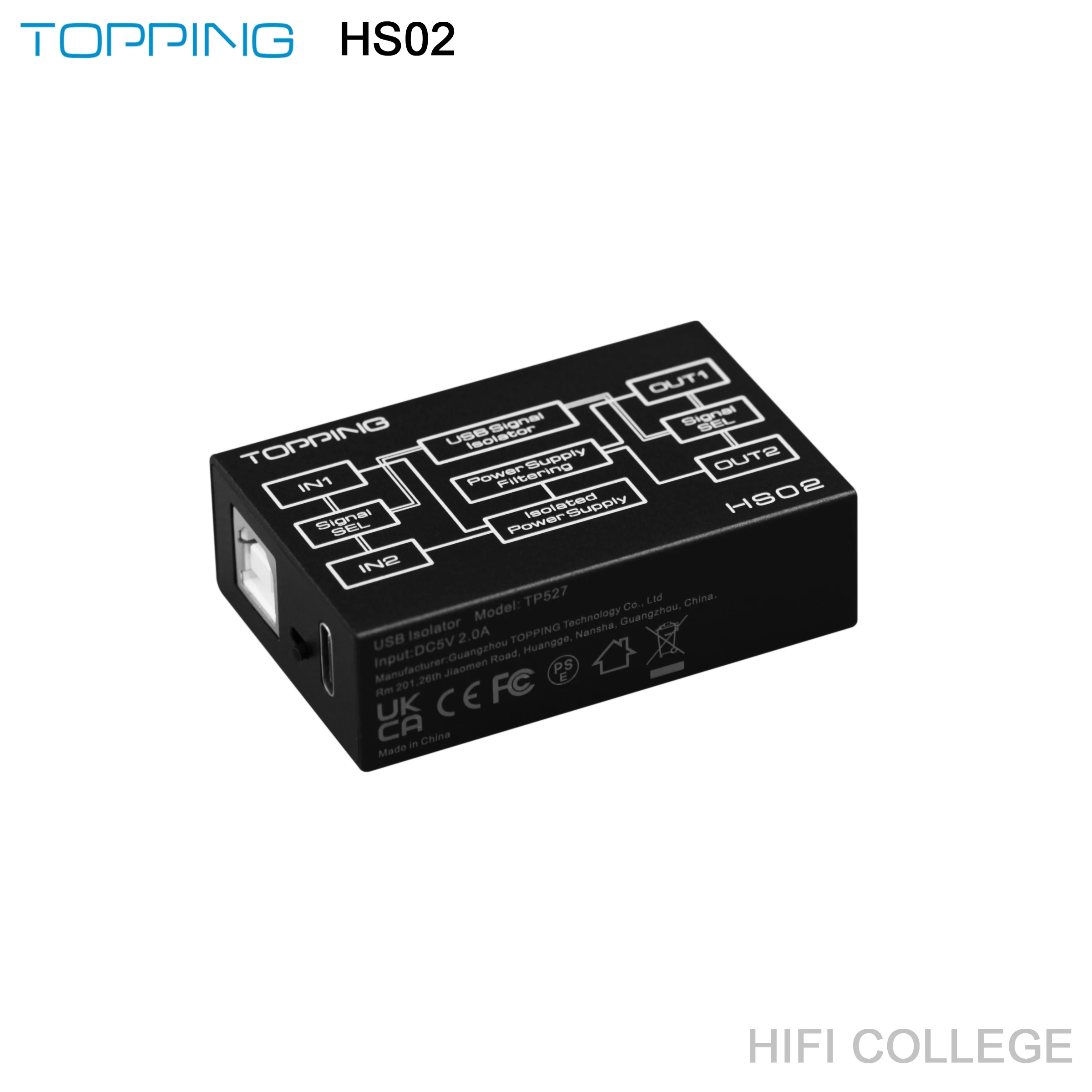 Высокопроизводительный аудиоизолятор TOPPING HS02 USB 2,0 с входом USB-B и Type C, высокая скорость и высокая совместимость