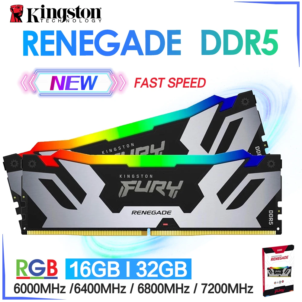 

Kingston Fury Renegade DDR5 Memory DDR5 RGB 6000 6800 7200 16G 32G LGA 1700 CPU XMP 3.0 AMD Gaming Mainboard RAM CL32 7200MT/s