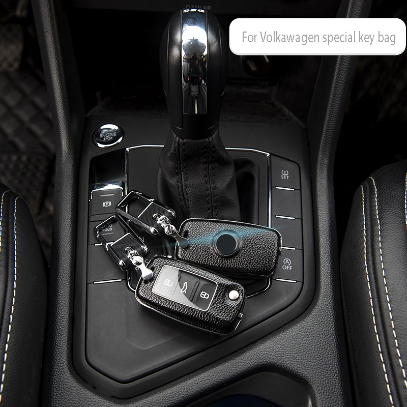 

1 Pcs Top Layer Leather Key Cover ABS For Volkswagen Sagitar Lavida Bora Santana Wei Polo Buckle Protective Shell Metal Set Box
