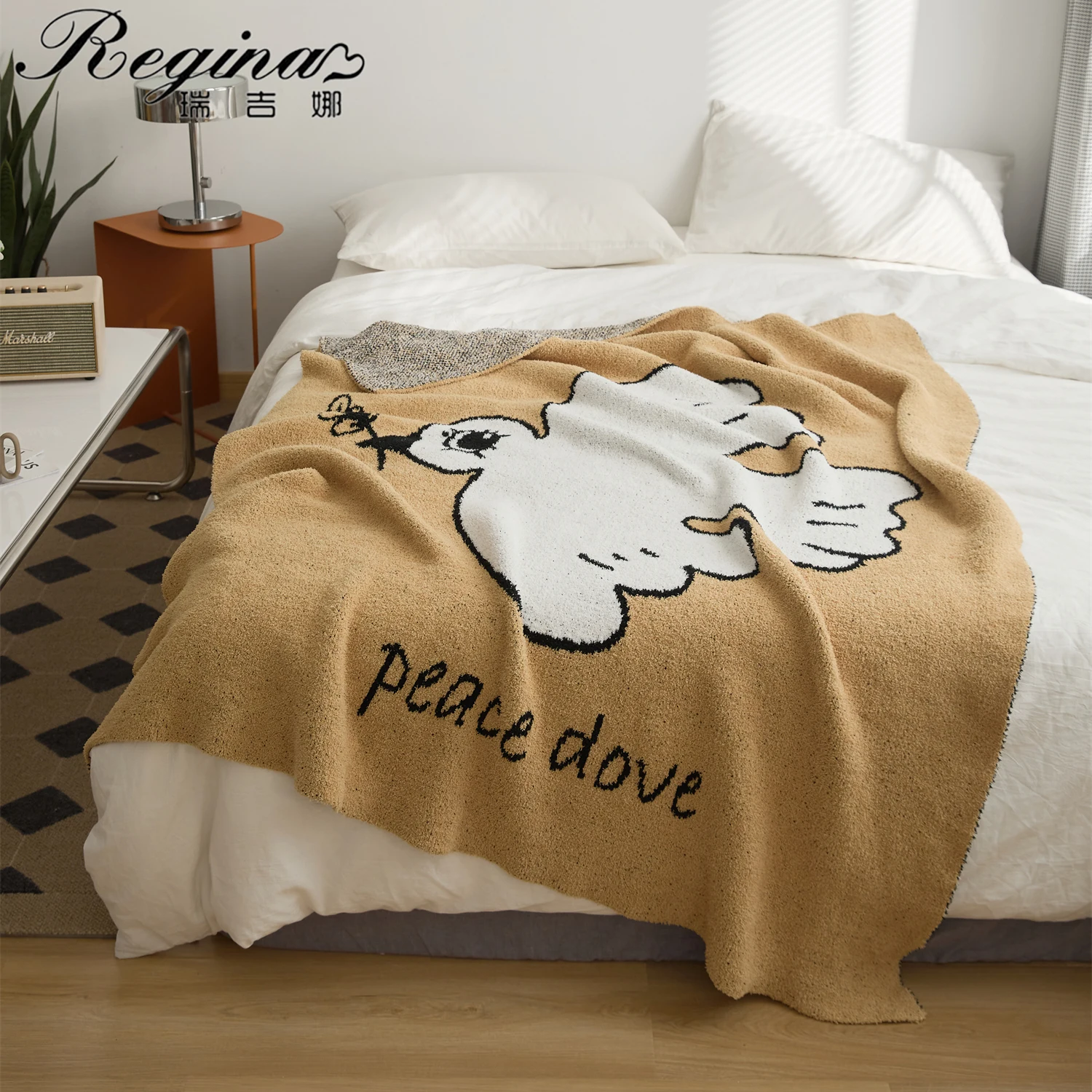 

REGINA Antiwar Peace Dove Mircrofiber Blanket Kawaii Design Soft Cozy Breathable Fluffy Downy Cute Knitted Blanket For Bed Sofa