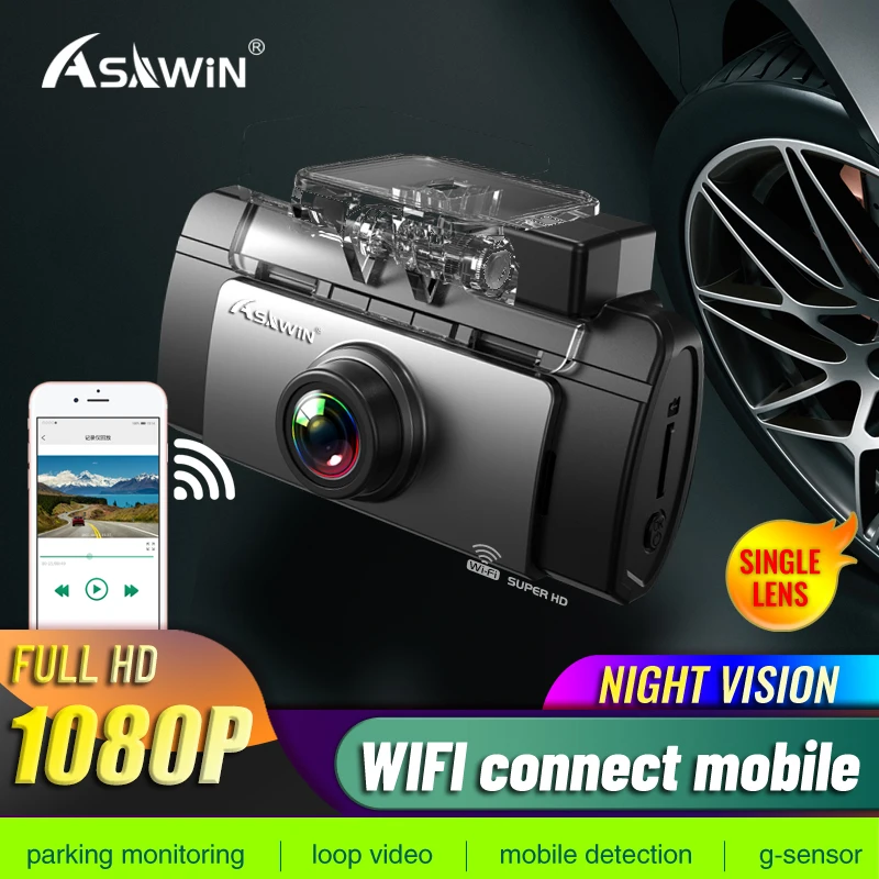 Asawin K200 WiFi Driving Recorder Dash Cam 1080P FHD with APP IPS  Dashboard Camera Super Night Visio
