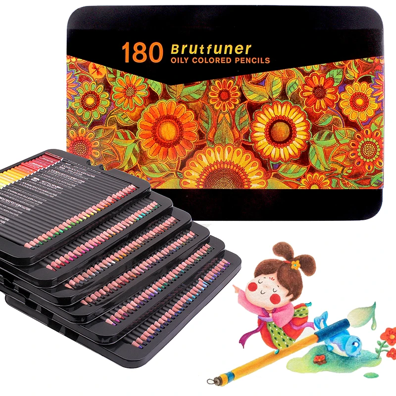 180 Colors Oil Based Assorted Colours Art Pencils set Colouring Pencils for Artists Kids Sketchers Gift Tin Box