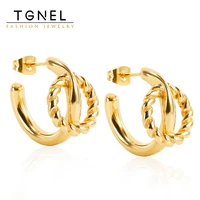 gold color plated stainless steel hoop earrings fashion high quality spiral round c shape for women