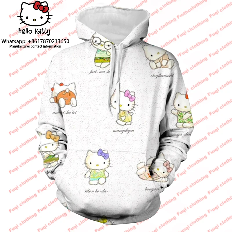 

Весенне-осенняя модная Женская толстовка с капюшоном Sanrio, с 3D рисунком Hello Kitty, Свободный Топ 2023, повседневный женский свитер с капюшоном