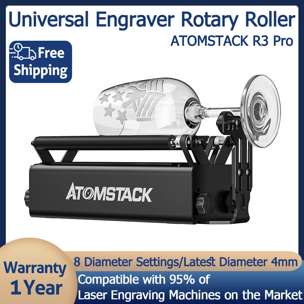 

Лазерный роторный гравер ATOMSTACK R3 Pro, вращающийся на 360 ° для диаметра гравировки цилиндрических объектов