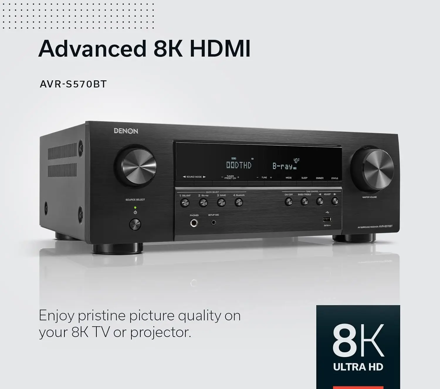 

100% Denon AVR-S570BT 5.2 Channel AV Receiver - 8K Ultra HD Audio & Video, Enhanced Gaming Experience BUY 2 GET 1 FREE