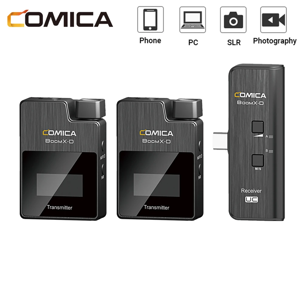 

Comica BoomX-D UC1 UC2 Lavalier Microphone 2.4Ghz Dual-channel Wireless Microphone Condenser Mic With USB-C For Phone Android