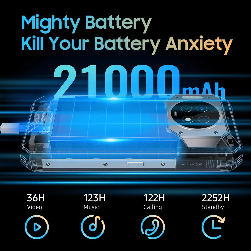 Tanie OUKITEL WP19 21000mAh Wytrzymała 6.78 ''FHD + 8GB + 256GB 64MP Potrójna 20MP Kamera Noktowizyjna Telefon Komórkowy
