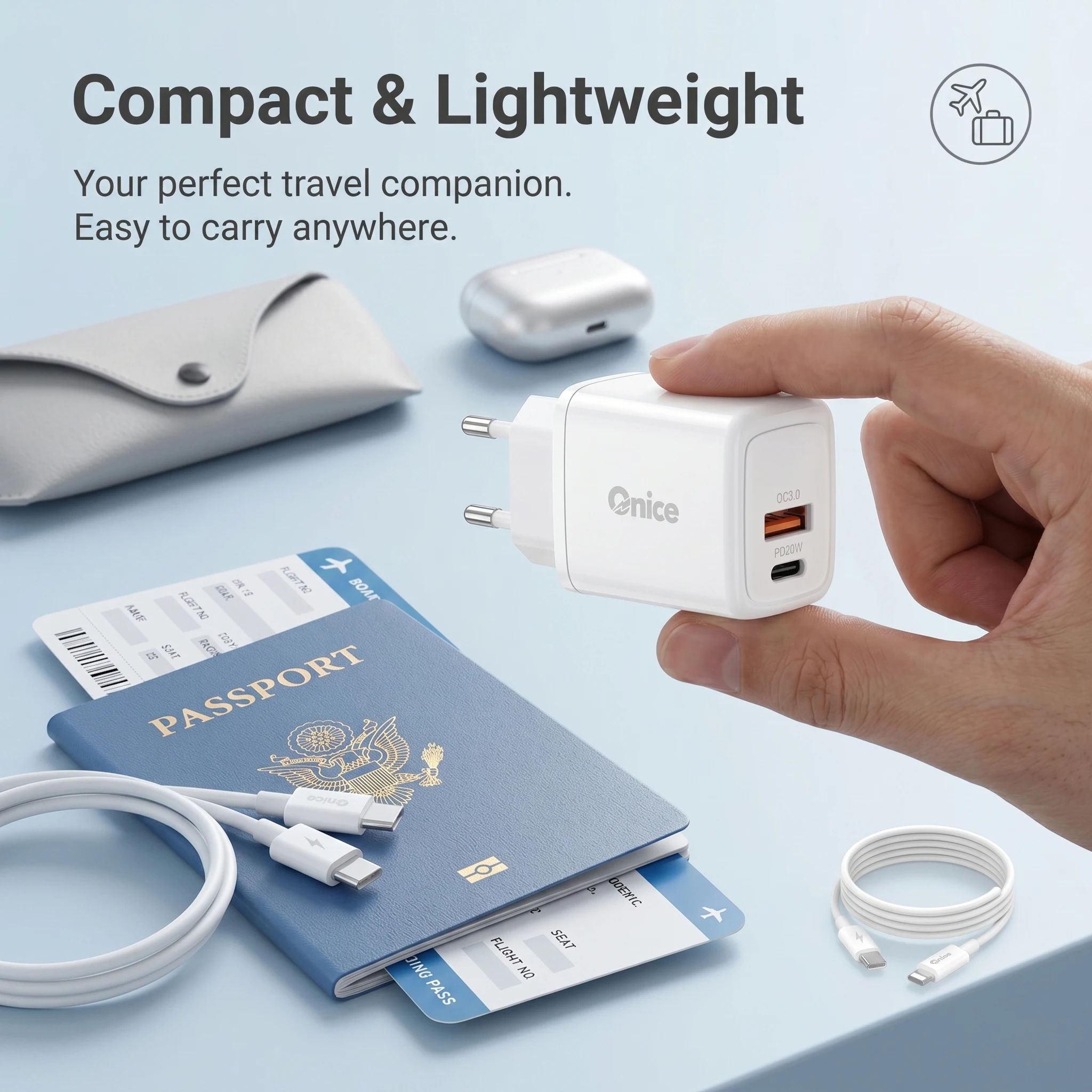 Фото Зарядный комплект для iPhone: 20W двухпортовое зарядное устройство USB A Type C PD QC, блок питания EU с кабелем для iPhone 17, 16, 15, 14, 13, 12, 11 Pro №4