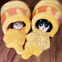 creative honey puppy nest plush dog kennel winter warm indoor cats house bed semi closed kitty villa cat cave beds pet supplies