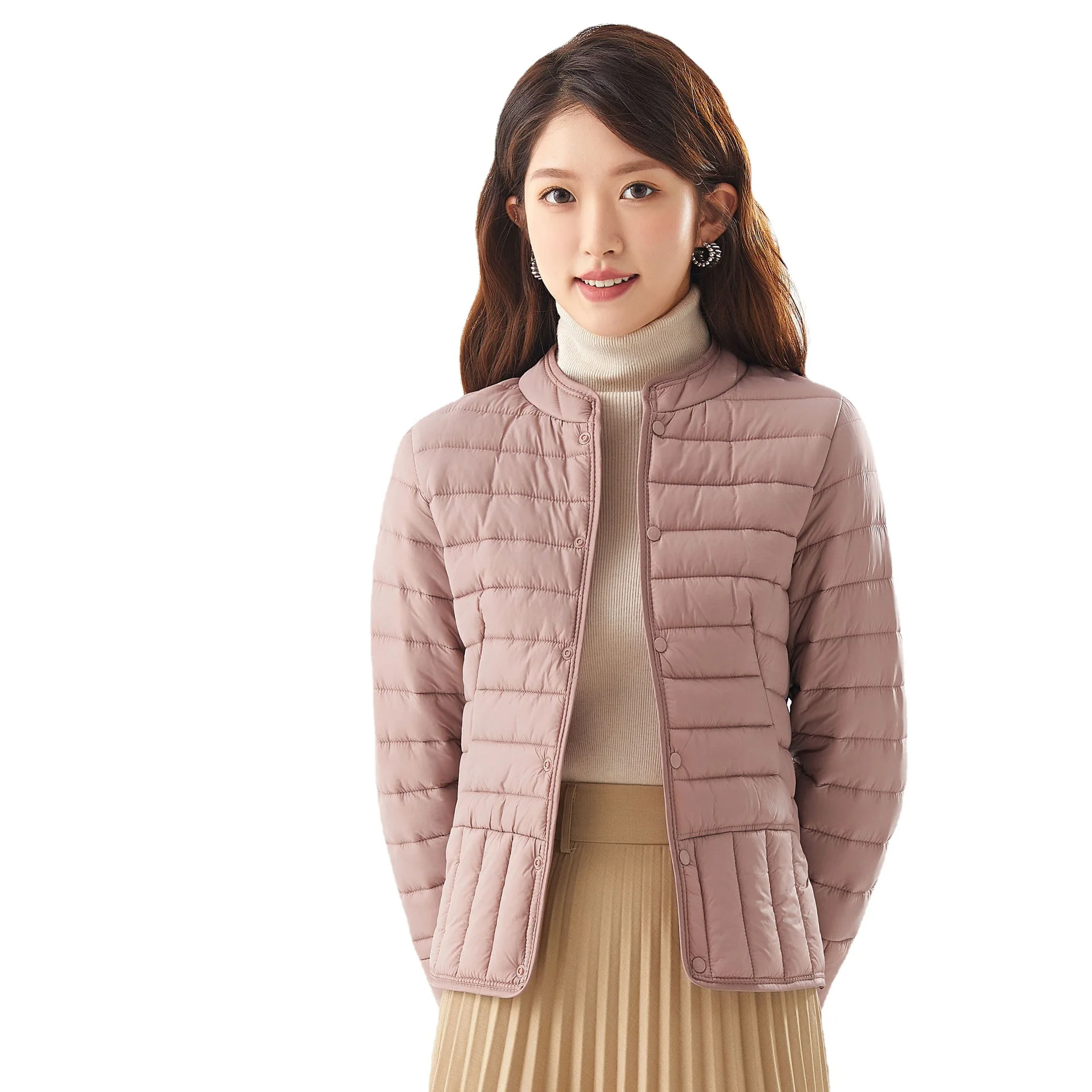 Winter New Quilted Clothing Women's Short Lightweight Thermal Padded Jacket Stand-up Collar Solid Color Slim Down Jacket