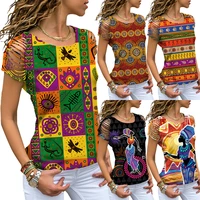 african graphic womens t shirts 2022 summer cut out shoulder harajuku tops vintage 3d printed streetwear ladies hollow clothing