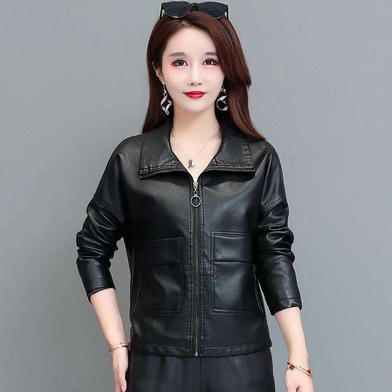

Women's Faux Leather Moto Biker Short Jacket Zip Up Motorcycle Short PU Moto Biker Outwear Fitted Slim Coat leather Jacket
