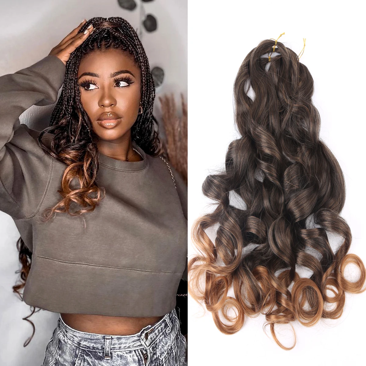 

New Product 22inch Synthetic French Curly Bulk Spiral Curly Crochet Braids Hair High Temperature Loose Wave Curl Braiding Hair