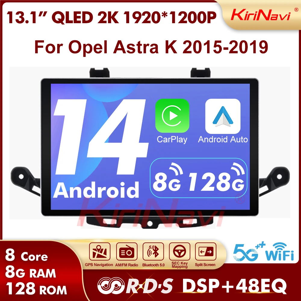 

Автомобильный стерео-радиоприемник 13,1 дюйма, GPS-навигация, Android 14, головное устройство для Opel Astra K 2015-2019, видео, мультимедийные DVD-плееры для Carplay