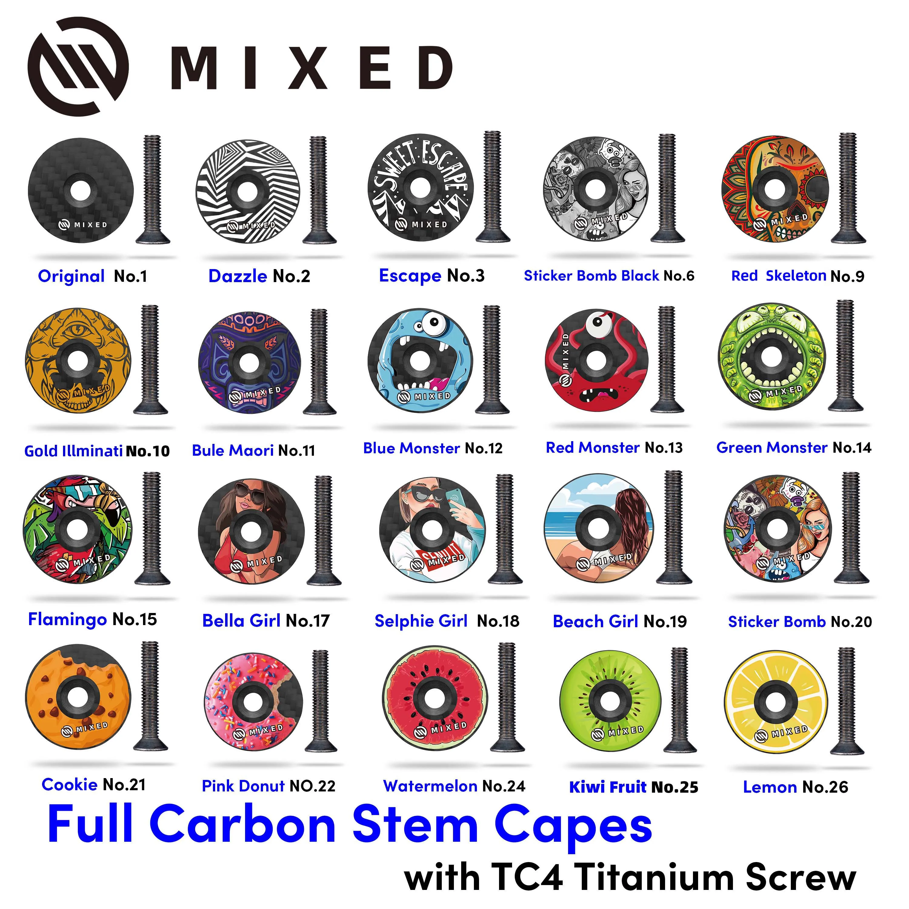 

MIXED Bicycle Carbon 32mm Headset Stem Caps Pack Light Titanium Screw for MTB Mountain Road Bike Cycling Accessories Parts