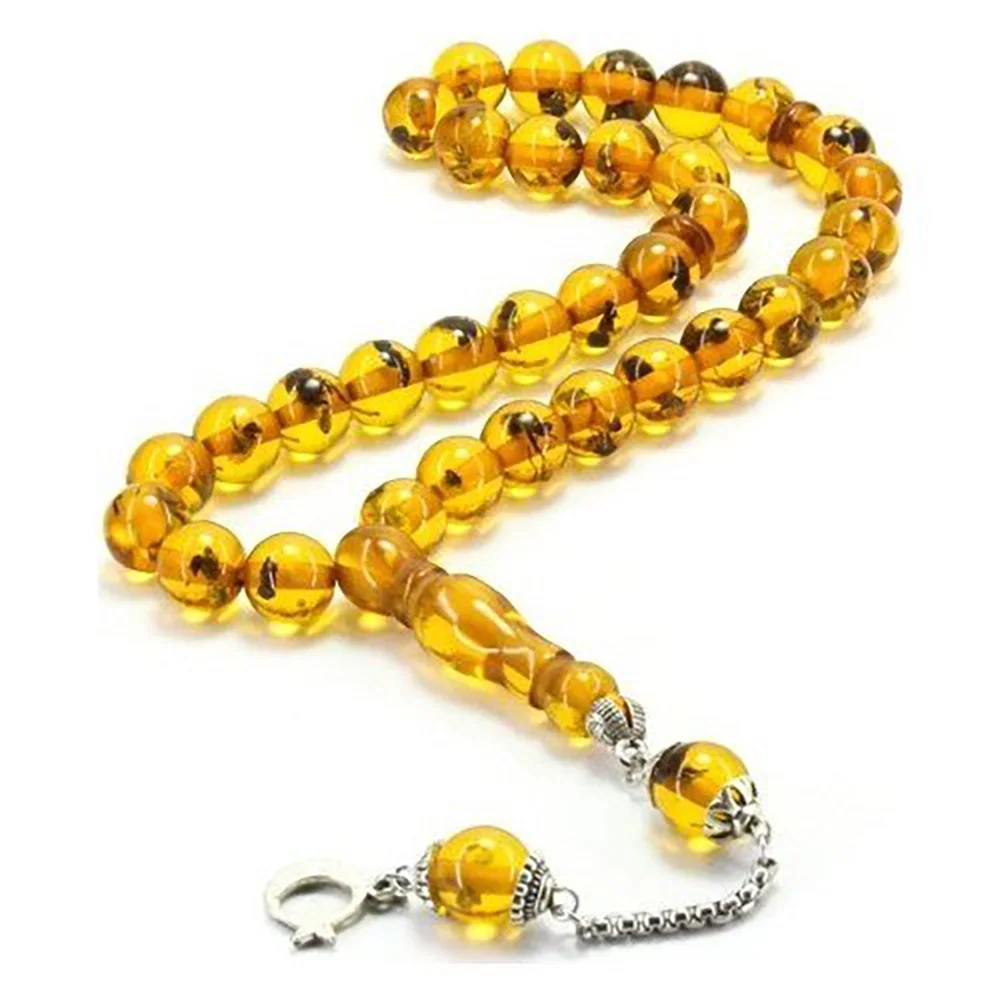 Fossiliferous of Ant Powder Amber Rosary Tasbeeh 33 Beads Islamic Wedding Henna Eid Gifts Ameen Mubarek Muslim Favors