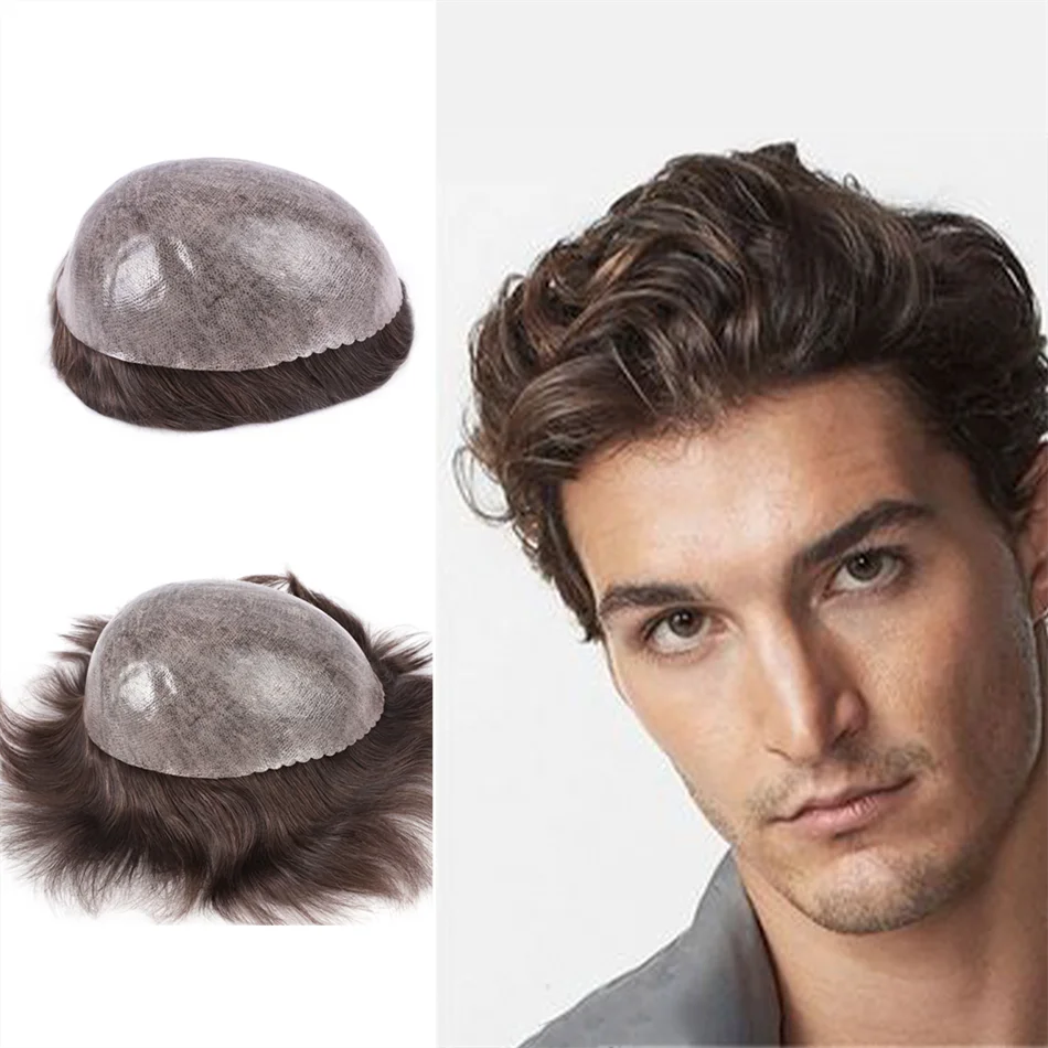 Zakya Men Hair Toupee 0.12-0.14mm Full Skin Men's Wig Prothesis Man Capillary Male Systems Remy Hair Replacement Free Shipping