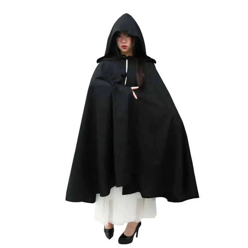 

DAZCOS 2022 New Halloween Medieval Cloak Cape Hooded Horn Buckle Cloak for Women Renaissance Cosplay Costume Adult Party Cosplay