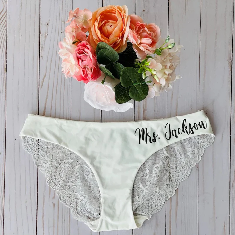 Personalized Lace Panties Gifts for Her Wedding Honeymoon Custom Bridesmaid Bridal Shower Mrs. Lace Seamless Underwear Panties