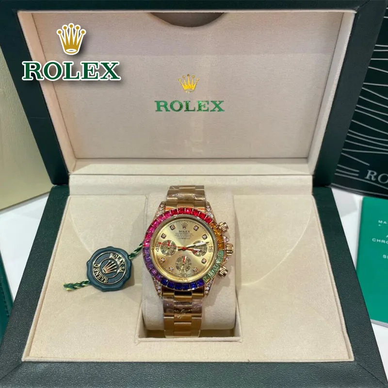 Стильные часы Rolex 2024 новые модные тенденции роскошные кварцевые с радужным