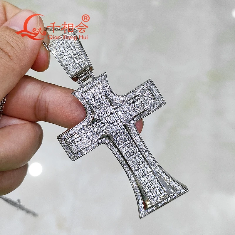 43*78mm graceful  cross  D VVS white round moissanite pendant  925 Sterling Silver  hip hop Jewelry  Engagement datting