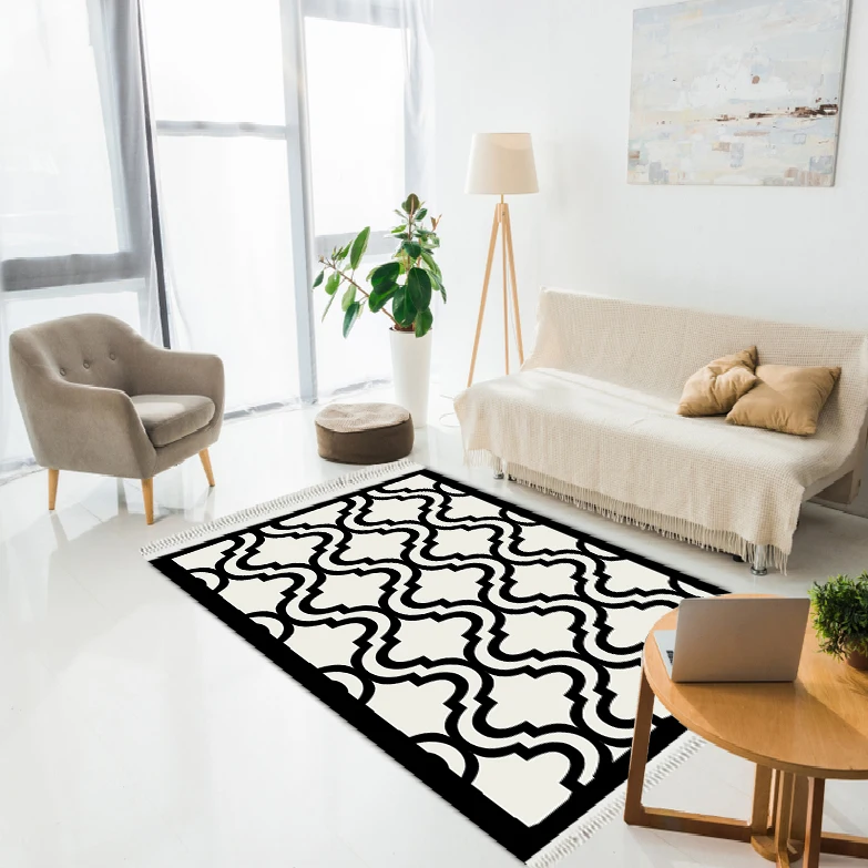 

Ковер в этническом стиле с геометрическим узором, современный декор, ковер с принтом, сушеный масляный черный и белый цвет, украшение для спальни и дома, подарок