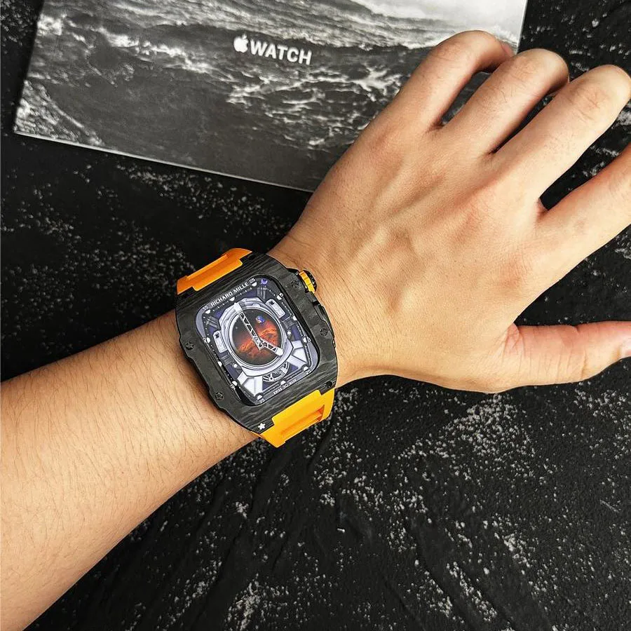 For  Apple Watch 44mm 45mm Carbon Fiber Mod Kit Luxury Metal Modified Case  Accessories For iWatch 8 7 6 SE Series