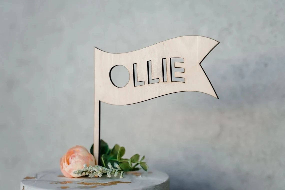 

Name Banner Flag Cake Topper - 2nd Birthday - Birthday Cake Topper - First Birthday Second Birthday - Custom Name Cake Topper