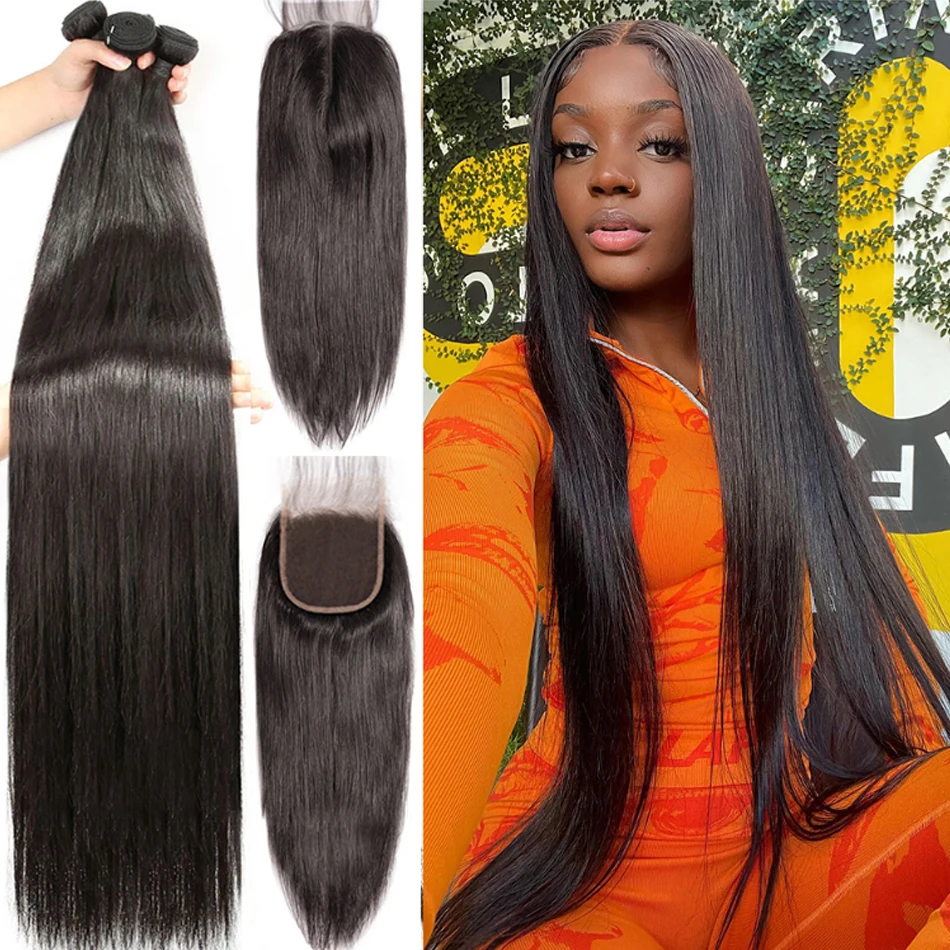 

Дешевые Длинные прямые пучки с застежкой, человеческие волосы, бразильские волосы, прямые накладные волосы с застежкой на шнуровке для женщ...