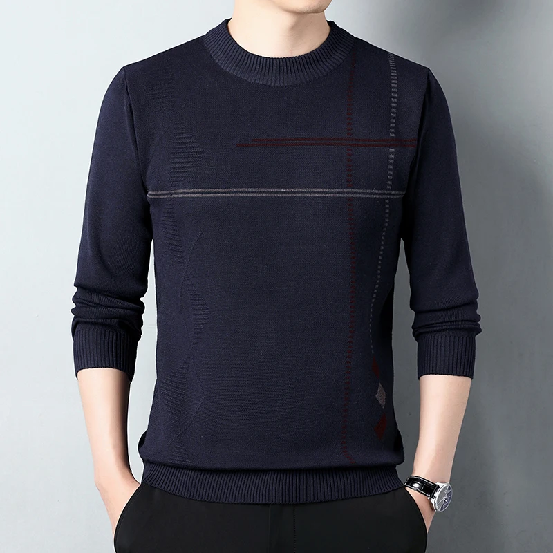 

Autumn Winter Sweater Men Fashion Slim O Neck Pullovers Mens Geometric Knitted Business Casual Pullover Sweaters Male Knitwear