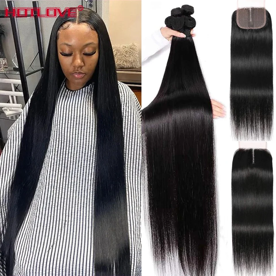 Brazilian Straight Bundles With Closure Human Hair Bundles With Closure Pre Plucked Bundles With Closure Remy Hair Extensions