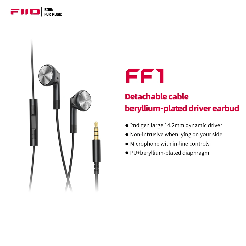 

FiiO FF1 3.5mm HIFI Music Wired Bass Earbud 14.2mm Dynamic HD Microphone Earphone for Gaming Meeting Video