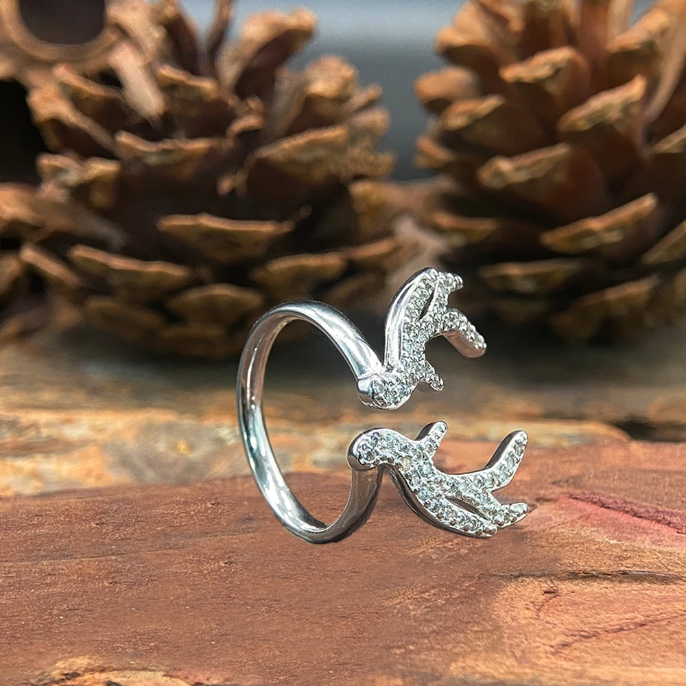 Кольцо с алмазным рогом оленя изысканное серебряное кольцо рождественским