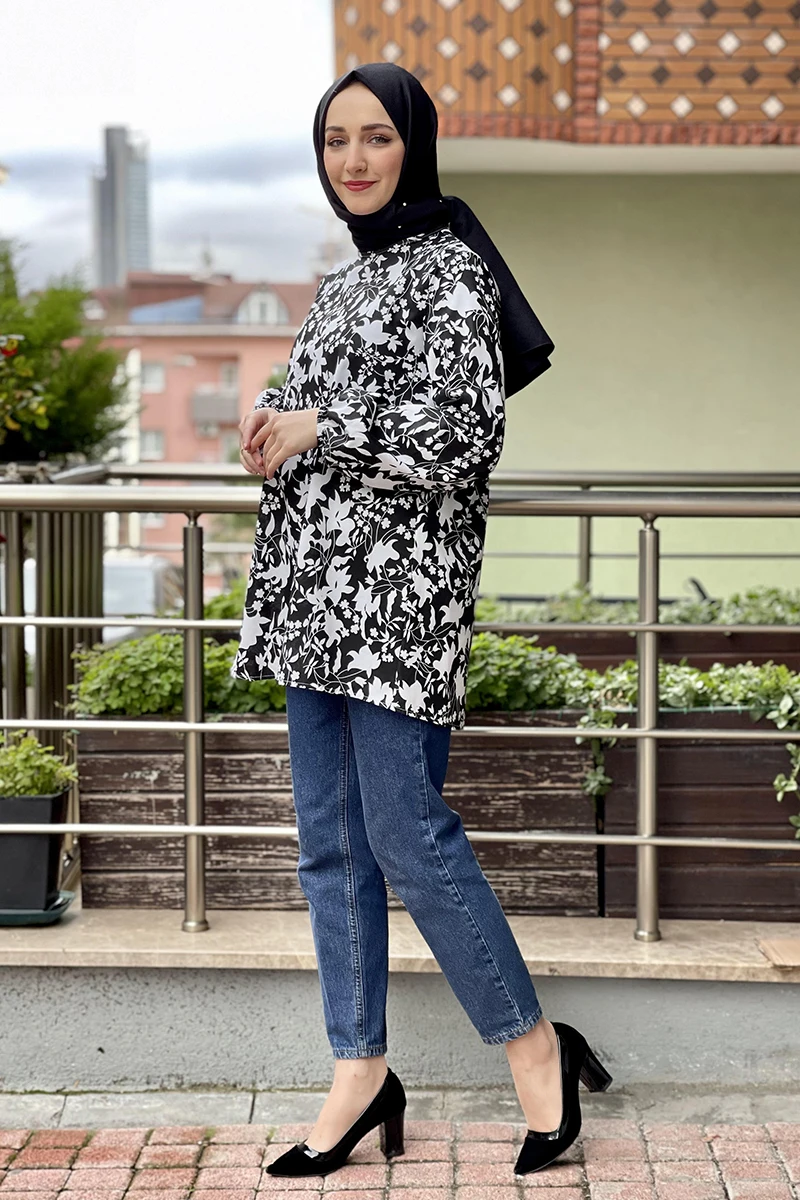 Туника с узором Saks Hijab турецкое мусульманское модное платье мусульманская одежда