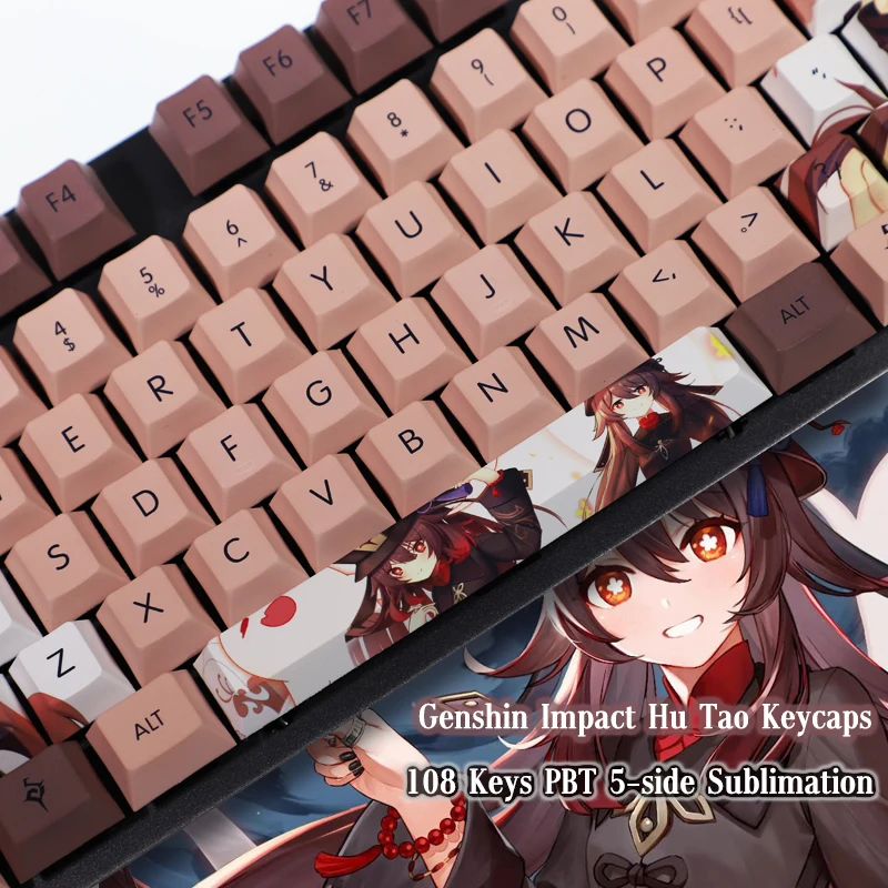 

108 Keys Genshin Impact Hu Tao Keycaps Games Anime Chocolate Theme Keycap PBT Five-sided Sublimation Mechanical Keyboard Keycap