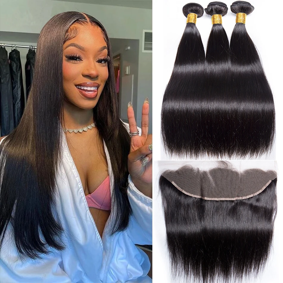 

Malaysian Straight Lace Frontal Closure With Bundles 100% Human Hair Bundles With Frontal Closure Remy Hair Weave Extensions 12A