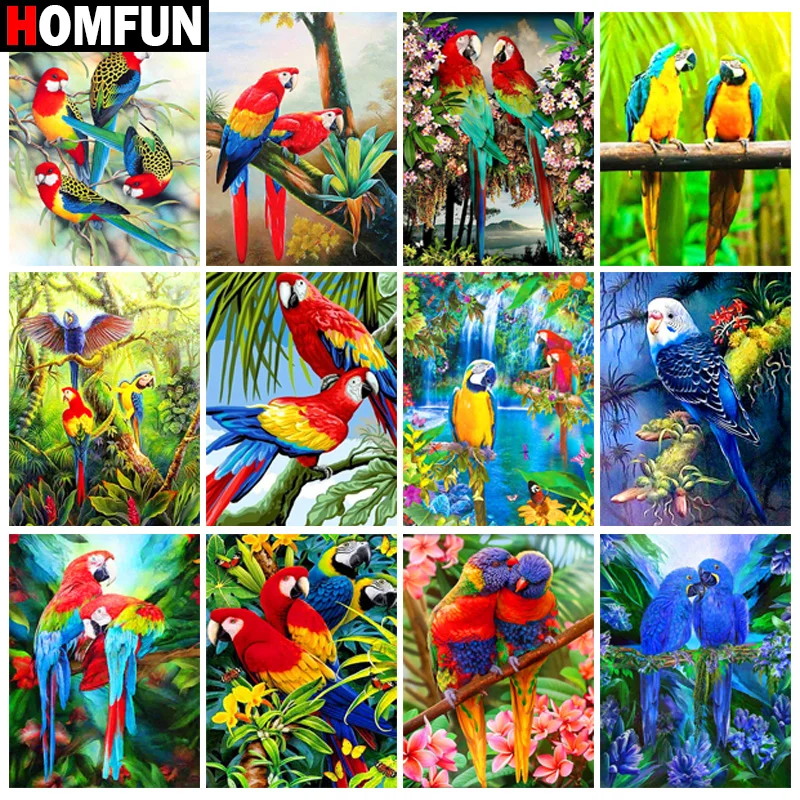 

HOMFUN полная Алмазная вышивка «попугай», алмазная живопись, вышивка крестиком, шаблоны Стразы Незаконченный декор дома