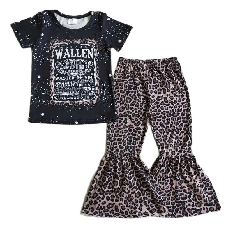 

Kids Clothing Girls Short Sleeve Top With Pants Leopard Print Milk Silk