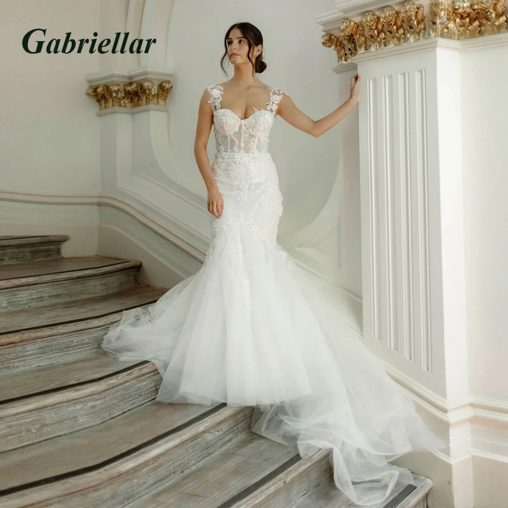 

Gabriellar Luxury Illusion Mermaid Wedding Bridal Dresses V-neck Tank Appliques Sleeveless Court Train Robe De Mariée Customized