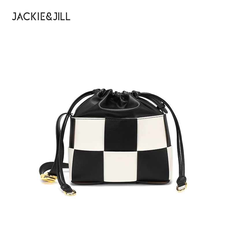 Jackie&Jill Cowhide Woven Bag Women'S Cowhide Colorblock Drawstring Mouth Shoulder Messenger Bucket Bag