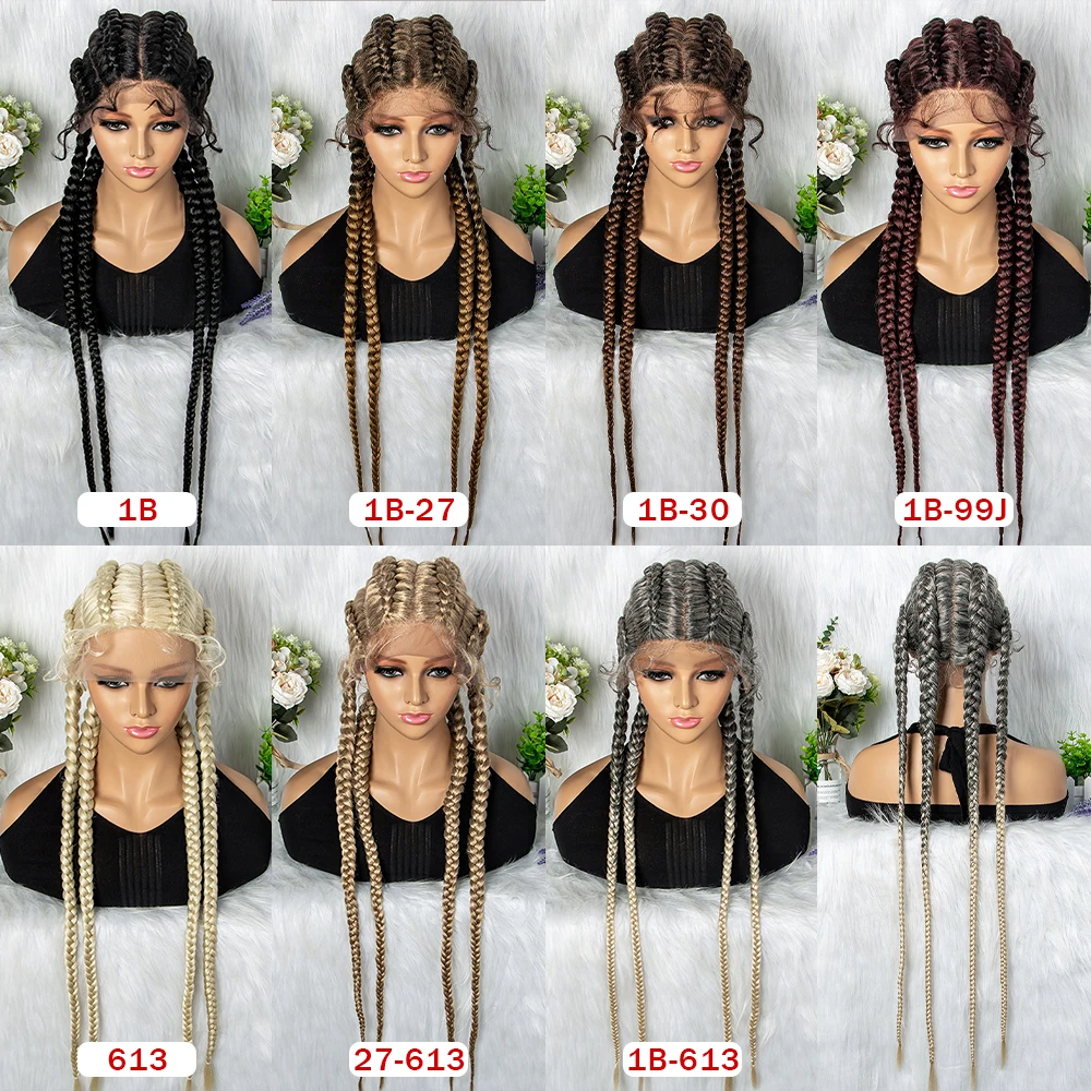 32 inches Large Four Braid Lace Wig for Black Women Braided Wig  Full Lace Glueless Box Braids Wig Women Synthetic Braided images - 6