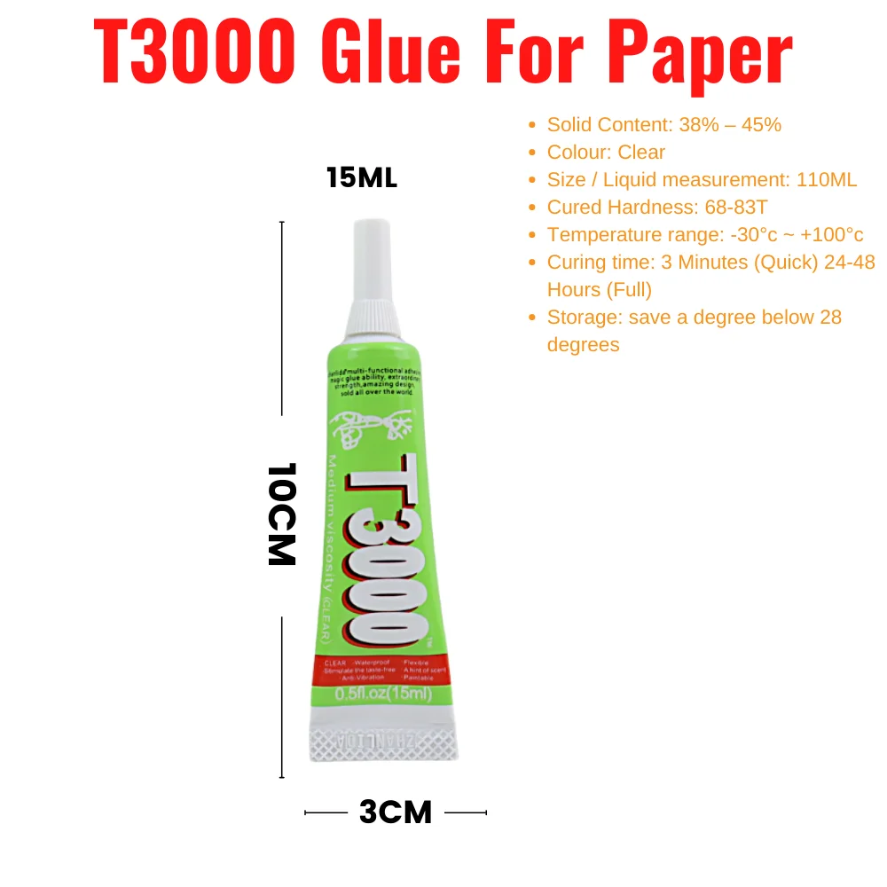 15ML Zhanlida T3000 Clear Contact Adhesive Universal Repair Glue Paper Materials Glue With Precision Applicator Tip