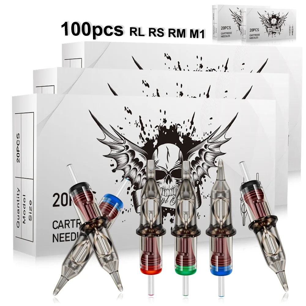 Tattoo Cartridge Needles 100PCS Mix RL RS M1 CM Disposable Sterilized Cartridges for Tattoo Machine Pen Tattoo Supply