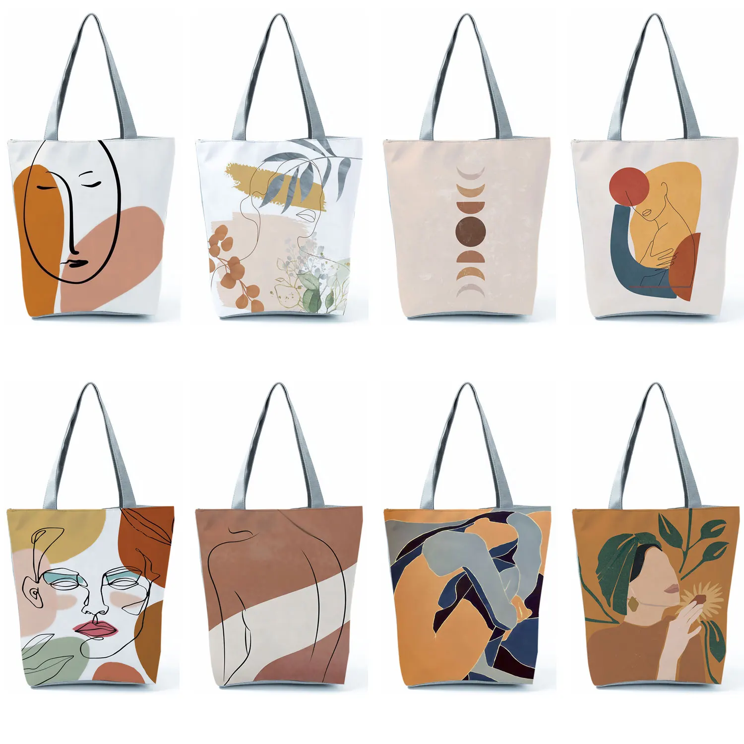 

Abstract Character Art Printed Handbags Leaves Girl Body Back Minimalist Tote Women Shoulder Bag Foldable Shopping Bag Portable