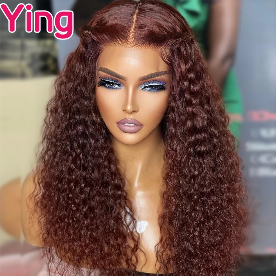 Ying 30 Inches Chocolate Brown Water Wave Curly Human Hair Wigs 13x6 Lace Frontal Transparent Lace Wigs For Women Pre Plucked
