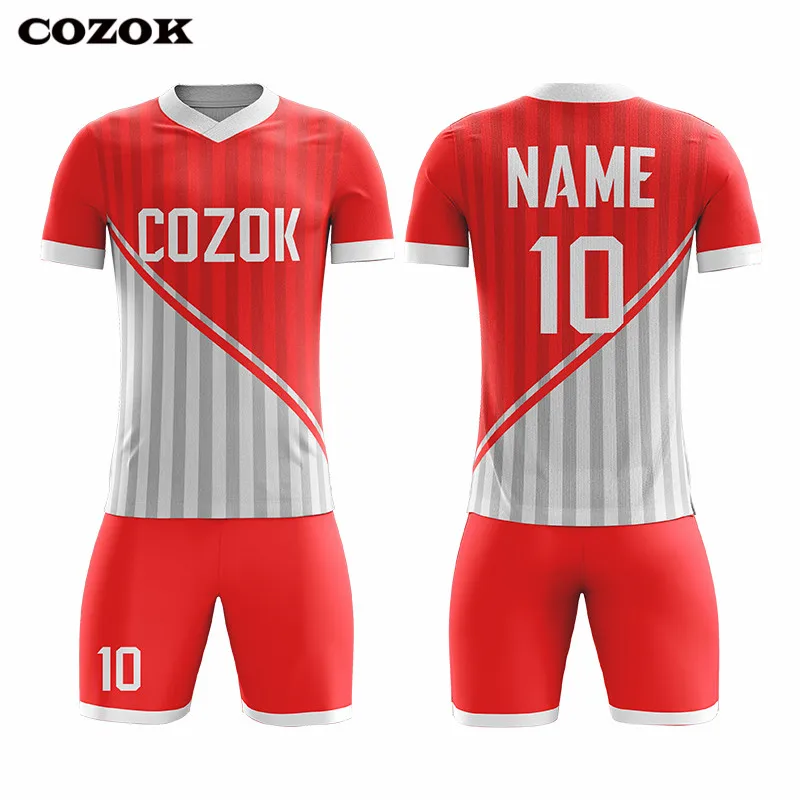 

Red and White Stripe Custom Soccer Jersey Professional Sublimation Printing Football Team Uniforms For Men