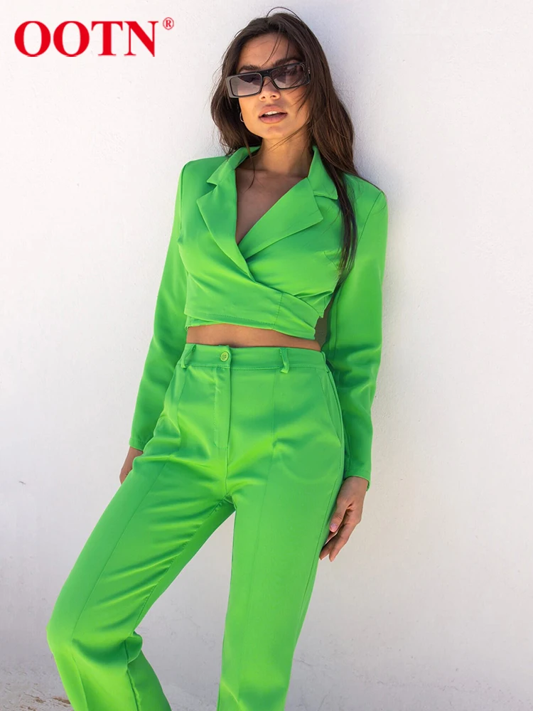 

Женский офисный комплект из 2 предметов OOTN, укороченный топ с вырезами и перекрестной шнуровкой, летний наряд, элегантные прямые брюки с эла...