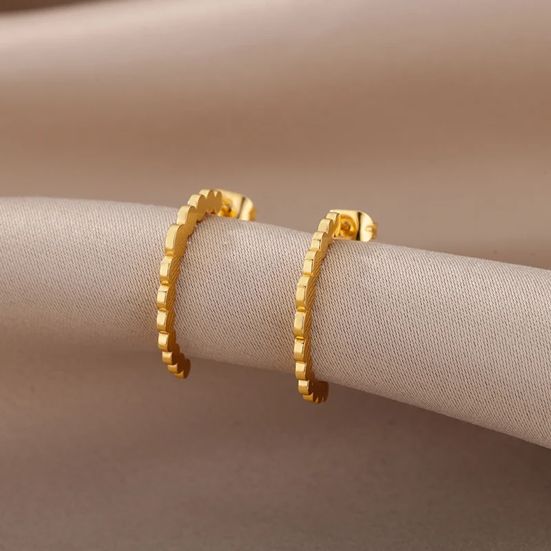 

C Shape Hoop Earring For Women Stainless Steel Gold Color Simple half-Circle Earrings Party Fashion Jewelry Girl Gift Wholesale