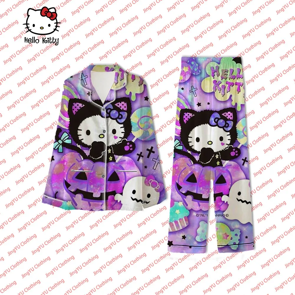 

Sanrio Halloween Hello Kitty Autumn and Winter Long Sleeve Long Pants Women's Pajamas Set Home Pajamas